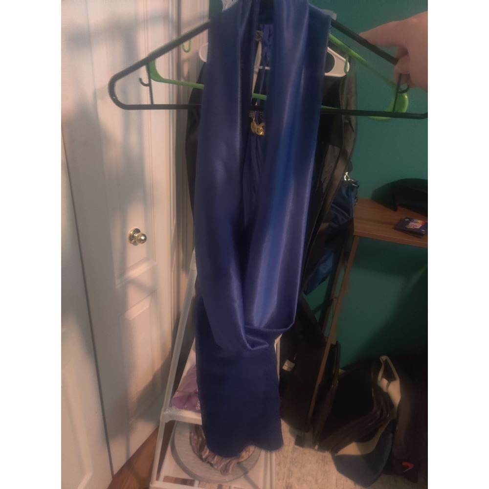 SimplyX Blue Satin Strapless Cowl Neck Draped Top S - Picture 4 of 5